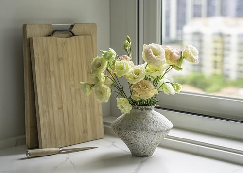 Rustic Farmhouse Textured Ceramic Vase, Handcrafted Distressed White Pottery Flower Vase for Centerpiece, Decorative Vases for Living Room, Kitchen, Bedroom, Office Decor, Gift & Weddings