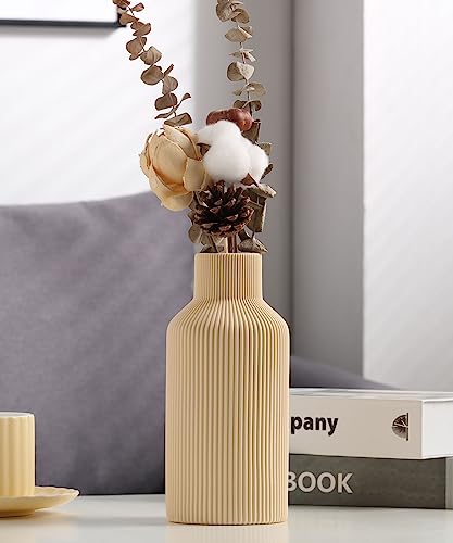 Ceramic Flower Vase,Minimalist Modern Farmhouse Decorative,Small Boho Vase for Pampas Grass,Table,Shelf Bookshelf Decor,Mantel,Entryway Decoration and Centerpieces(8 inch,Beige) - color: Light Yellow
