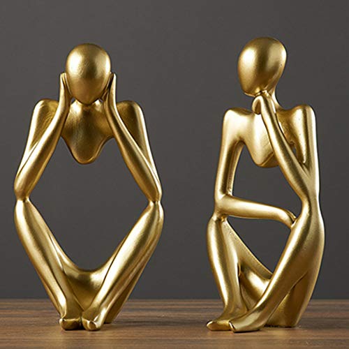 Asng Resin Thinker Style Abstract Sculpture Statue Collectible Figurines Home Office Bookshelf Desktop Decor (Gold, Right,Large) - color: Gold-right, size: Large