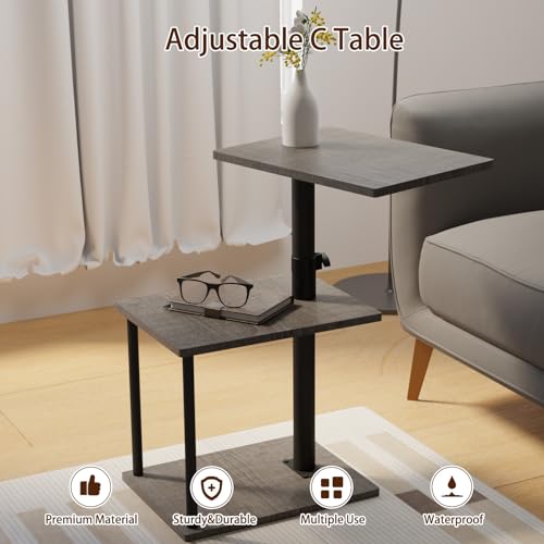 Faesun Swivel Side Table for Couch Arm, Height Adjustable C Table for Recliner or Bed, Tv Trays with Storage Shelf for Small Spaces- Small Nightstand Table for Living Room, Bedroom - color: Taupe