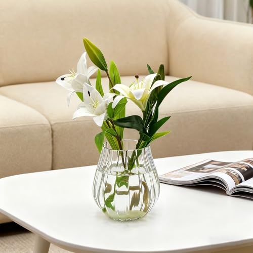 Flower-Shaped Wide Mouth Glass Vase - 6.7" Tall Transparent Vase, Ideal for Fresh Flowers/Floating Tealights, Home Display (Living Room/Bedroom), Wedding Centerpieces & Holiday Decor - color: Clear, size: 05