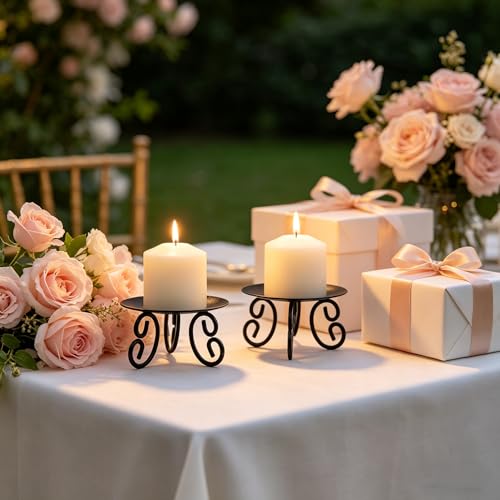 Hosley Set of 2 Pillar or LED Candle Holder 5 inch Diameter Gift for Farmhouse Weddings or can be Used for Aromatherapy and Spa O5 - color: Black, size: Diameter 5" (Set of 2)