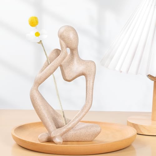 INNOLITES Boho Decor Thinker Statue Abstract Art Sculpture, Sandstone Resin Collectible Figurines for Home Living Room Office Shelf Decoration (Sandstone Left) - color: Sandstone-left
