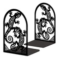 Peacoblue Metal Bookends for Shelves, Modern Decorative Heavy Duty Study Book Ends Stoppers for Office, Desk, Shelf, Room 5.3"x4.3"x7.9" Cast Iron Simple Tall Bookends 1 Pair (Geckos) - style: Geckos