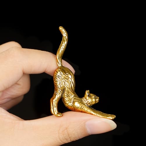 CHOVY Retro Seductive Cat Sculpture-Elegant Stretched Pose 100% Solid Brass Handcrafted - Ideal Home Decor Desk Ornament Collectible Art Piece Office Accent Artistic Scene Decoration - style: Seductive Cat