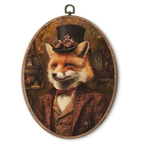 Hxlac Vintage Fox Oval Wall Art Framed, Dark Moody Fox Oval Wall Decor, Rustic Farm Animal Hanging Canvas Prints Wall Sculptures for Farmhouse Home Living Room Bedroom Decor, 8.5x11.5 Inch - color: oval frog