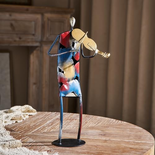 Modern Metal Musician Sculpture, Handmade Colorful Music Player Figurine, Abstract Iron Art Statue for Home Decor, Office Desk, Bookshelf, Living Room Decorations, Gift for Music Lovers (Violin) - color: Violin
