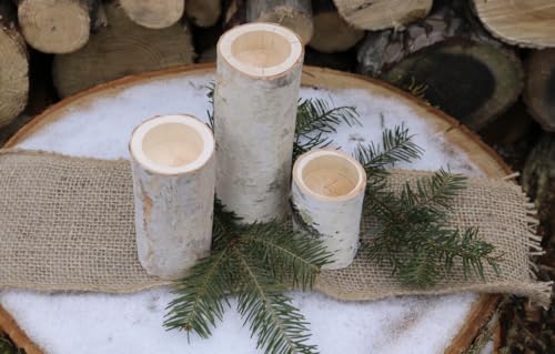 Rustic White Birch Wood Candle Holders Set – Natural Log Centerpiece Decor for Wedding, Holiday, or Everyday Use – Set of 3 Sizes (Taper Candle Size) - color: Taper Candle Size