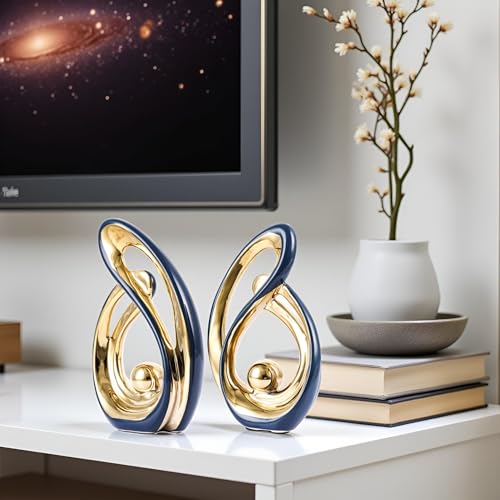 XMGZQ Home Decor Accent,Porcelain Art Mid Century Bookshelf Decorations,Gold Centerpieces for Tables,Abstract Ceramic Statue Sculpture for Coffee Table Mantel Tv Stand Centerpieces (Blue, Small) - color: Blue, size: Small