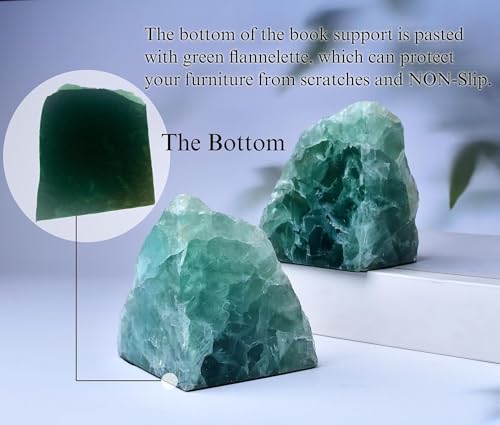 Green Fluorite Bookends Heavy Duty Healing Crystal Stone Book Holders Decorative Book Ends Office Home Decor Small 1 Pair 2-3 Lbs - color: Green Fluorite, size: 2-3 pound
