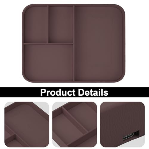 VOVIPO Faux Leather Valet Tray,with 2 in 1 Wireless Charging Compitable With iPhone/17/16/15/15 Plus/15 Pro/15 Pro Max/14/13/12/Wireless earphones,Office/Home Desk Organizers Tray-Brown - color: Brown
