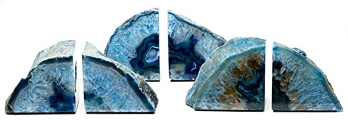 Agate Bookends - Polished Geode Crystal Bookends, Decorative Home Decor (8-10 lb, Blue) - color: Blue, size: 8 - 10 lb