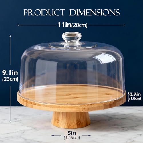 Masthome Bamboo Christmas Cake Stand with Lid, 6 in 1 Cake Holder with Lid,Multi-Functional Serving Platte, Dessert Display Stand and Charcuterie Board for Nutst, Chips & Dips,Fruit Platter - color: Bamboo Cake Stand With Lid