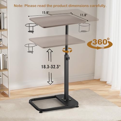 facka Adjustable Gray TV Tray Table with Rounded Metal Corners, C-Shaped Snack Table for Couch, Sofa, Bed or Chair, Small Space Side Table for Eating, Dinner, or Laptop Use - color: Grey