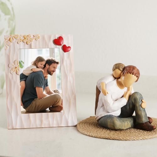 Father Daughter Figurine Personalized Birthday Fathers Day Valentines Gifts for Dad from Daughter 4.7"Resin Hand Painted Sculpture in Memory of Dad Statues for Home Decor(Frame for Free) - style: Father and Child Set
