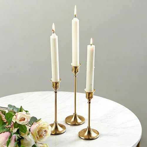 2 Sets(6 Pcs) Candle Stick Holders，Brass Gold Metal Taper Candle Holders, Vintage Modern Decorative Centerpiece Candlestick Holders for Table Mantel Wedding Housewarming Gift - color: Brass Gold-2 Sets(6 Pcs)