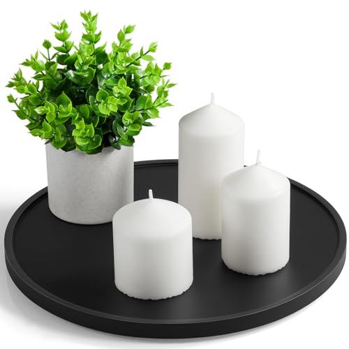 12 Inch Wood Round Tray, Wooden Decorative Serving Coffee Table Tray Centerpiece Candle Holder for Black Kitchen Dining Room Home Decor Coffee Table Decor and Accessories - color: Black, size: 12"