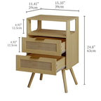 JOONEE Rattan Nightstand,Farmhouse Bedside Table with 2 Storage Drawer and Open Wood Shelf, for Bedroom and Small Spaces,Night Stand with Solid Wood Legs (Yellow Oak) - color: Yellow Oak