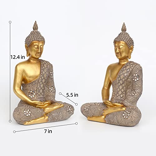 Buddha Statue for Home Decor Gold 12.4”-Buddha Statues for Zen Decor - Spiritual Décor-Buddha Decor for Living Room-Buda – Budda – Indoor Buddha Gift for Relaxation, Meditation or Shrine… - size: 5.51'' X 8.66'' X 12.4''