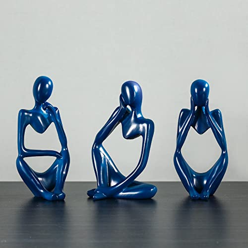 BMLCGJ Thinker Statue Gold Decor Abstract Art Sculpture, Golden Resin Collectible Figurines for Home Living Room Office Shelf Decoration,Great Gifts Ideas (Blue) - color: Blue