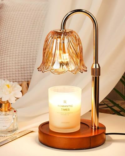 Funistree Candle Warmer Lamp, Gold Candle Lamp Warmer with Timer & Dimmer with 2 Bulbs, Mothers Day Birthday Gifts for Women Mom, House Warming Gift New Home Bedroom Decor, Height Adjustable - color: Daffodil