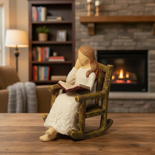 Book Figurine for Shelves Gifts for Women Readers Resin Reading Woman Statue Library Decor Book Lovers Gifts Small Figurine for Home Office Desk, Living Room Birthday Present for Reader Friend