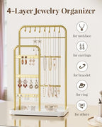 pickpiff Jewelry Holder Stand: Jewelry Display for Necklace, Bracelet, Earring, Ring, White & Gold - color: Gold