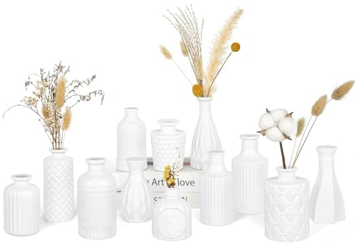 Matte White Glass Bud Vase Set of 12 – Small Minimalist Vases for Easy Home Styling, Perfect for Windowsills, Bedrooms, Bathrooms, and Table Centerpiece Décor - color: White-12pcs