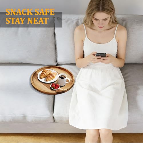 Acacia Wood Sofa Tray, Folding Couch Table Insert for Middle Portable Couch Armrest Trays Perfect for Drinks, Snacks, Phone, Remote Control (Circle) - color: Circle