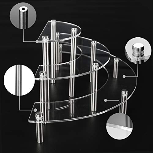 YestBuy 2 Pack Acrylic Risers Display Stand for Pop Figure, 3 Tier Clear Acrylic Cupcake Stand, Half Moon Dessert Stand for Display Or Collections (Advertising Nail) - color: Silver, size: 2 pack