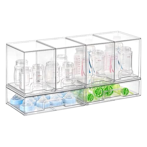 Vtopmart 6 Pack Clear Baby Bottle Organizer Set, Stackable Storage Drawers Ideal for Kichen Countertop, Vanity, Bathroom, Cabinet, Pantry Organization - style: 4 High+2 Wide