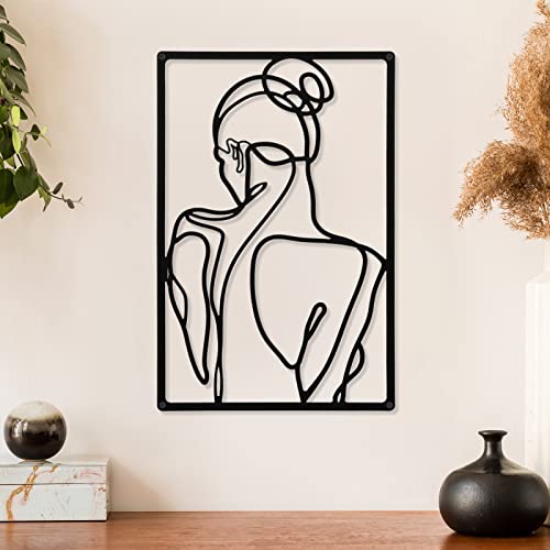 CHENGU 3 Pieces Metal Minimalist Abstract Woman Wall Art Line Drawing Wall Art Decor Single Line Female Home Hanging for Kitchen Bathroom Living Room - style: Vibrant Style