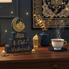 Smile 4Pc Ramadan Wooden Decorations Eid Mubarak, Ramadan Islamic Tiered Tray Muslim Party Tabletop Home Decor - style: Eid