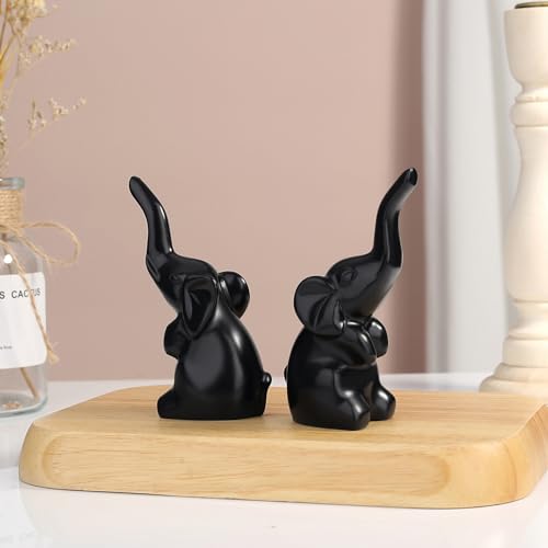 DUQGUHO Mini Black Elephant Gifts for Women, Modern Style Small Animal Statue, 2PCS Elephant Decor for Desk Shelves 3.5Inch - color: Black