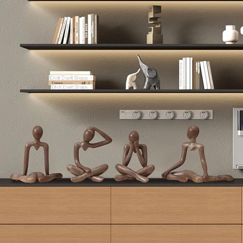 Abstract Thinker Statue Set of 4, Modern Home Decor for Shelves, Console Table & Entryway, Minimalist Neutral Aesthetic Figurines, Lightweight Safe Decor for Living Room & Office(Brown) - color: Brown