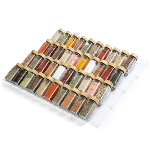 Suneerplay Spice Drawer Organizer 8 Tier, Acrylic Seasoning Organizer Rack, Clear Spice Rack Tray, Kitchen Seasoning Jars Drawers Insert (Jars Not Included/Expandable From 13" to 26") - color: Clear 8 Pack, size: Large