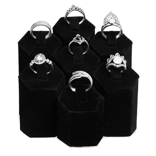 MOOCA Jewelry Ring Stand Holder Display Set, Ring Holders for Jewelry Storage Organizer Stand Pedestals Display 7 Pcs Set, Black Velvet - color: Black Velvet