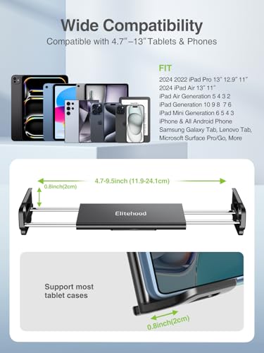 elitehood Metal iPad Tripod Stand & Adjustable 72’’ Gooseneck Tablet Floor Stand Holder, Heavy Duty Aluminum iPad Floor Stand for Pro 12.9 11, Mini, Air, iPhone and 4.7-12.9" Tablets Cell Phones - size: 4.7–13" · Side Clamp