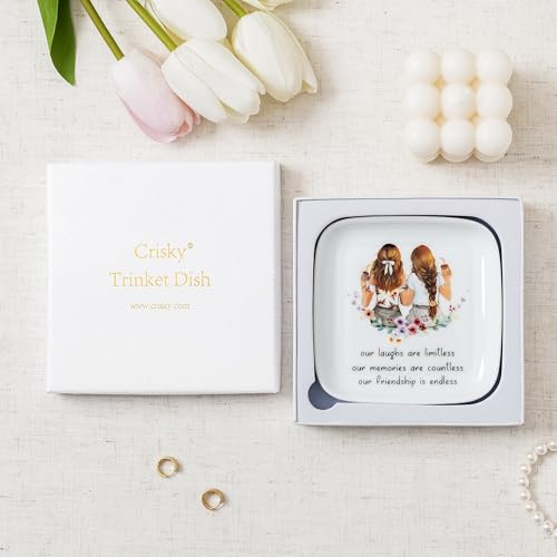 Crisky Best Friend Birthday Gifts for Women, Friendship Gifts for Women, Trinket Ring Dish Jewelry Tray for Friend Her Sisters Besties Long Distance Graduation Gift Ideas, Square - style: Friend - Friendship is Endless