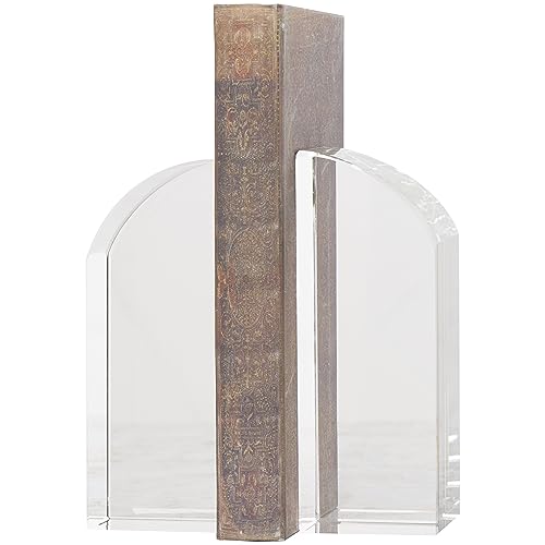 Deco 79 Crystal Geometric Decorative Bookends Arched Non Skid Bookends, Set of 2 Office Bookends2 W, 6" H, Clear - size: 2"W, 6"H