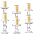 Okllen Set of 6 Glass Candle Holders, Clear Pillar Taper Candlestick Crystal Tealight Candle Holder Stand for Dinner Table, Wedding Centerpieces, Living Room, Home Decor