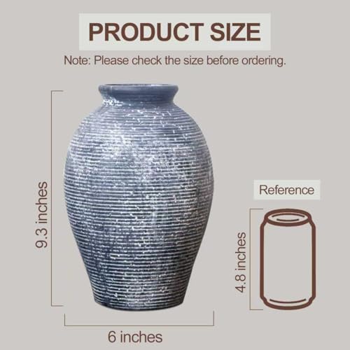 Ceramic Flower Vase for Home Decor, Rustic Farmhouse Vintage Retro Large Vase for Living Room, Kitchen, Bedroom, Decoration for House, Bookshelf, Dining Table, Office, Gift(9.3 inch) - color: Dark Blue-9.3"