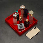 Sturdy Red Acrylic Serving Tray with Handles - 10x10Inch, Coffee/Appetizer/Butler Tray - Kitchen Countertop & Vanity Table Organizer - color: Glossy Red, size: 10" x 10" x 2"