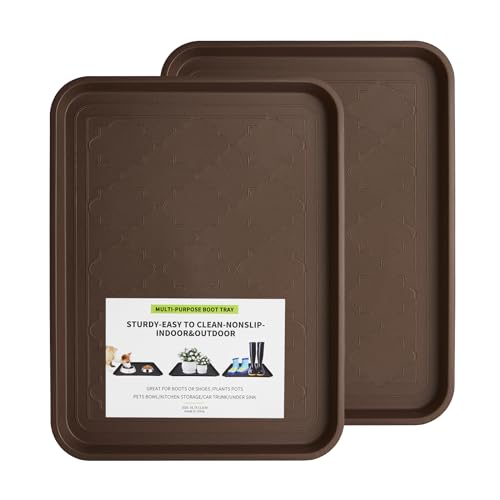 Boot Tray 2 Packs All Seasons Multi-Purpose, Waterproof Boot Trays for Entryway Indoor & Outdoor, Non-Slip Shoe Tray, 16.7"x12.8",Brown - color: Brown