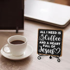 Toerifer Coffee Lover Gifts, Table Sign, Christian Decor, Rustic Wooden, 5x5 Inches - style: coffee sign 07