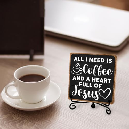 Toerifer Coffee Lover Gifts, Table Sign, Christian Decor, Rustic Wooden, 5x5 Inches - style: coffee sign 07