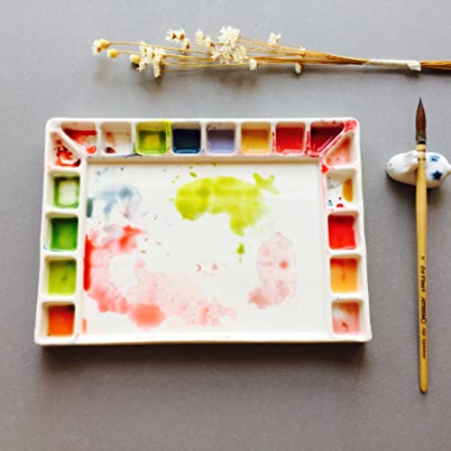 Bower Bird Porcelain Watercolor Palette 18wells Rectangle Artist Professional Ceramic Palettes for Painting (Porcelain) - size: 7.8x5.7in