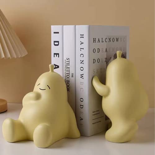 Linxia Pear Bookends Cheese Yellow Ceramic Creative Bookends for Shelves Book Holder Stopper for Books/Movies/CDs/Video Games (1 Pairs) Backrest Style - color: Goose Yellow, size: Backrest style