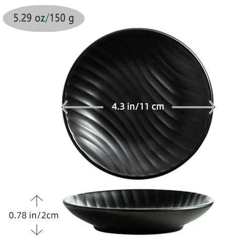 Chic Round Soap Dish, Modern Minimalist Striped Design Ceramic Tray(Black) - color: Black