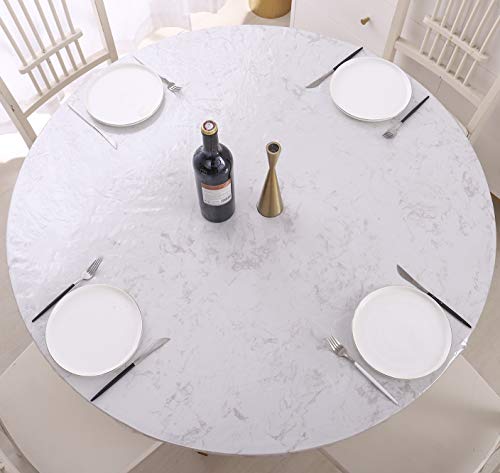 Walrus Clear Round Vinyl Fitted Tablecloth Waterproof Oilcloth Heavy Duty Elasticized Table Cover Elastic Edge Design Plastic Tablecloth Protector for Round Table - size: 66" (Round)